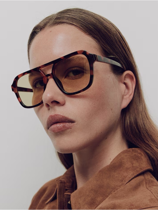 Tortoiseshell Oversized Square Sunglasses With Amber Lenses